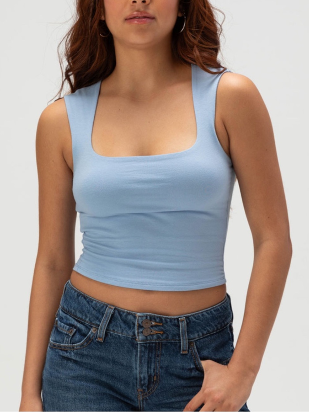 Tilly’s Square Neck Ribbed Crop Tank Top - Light Blue